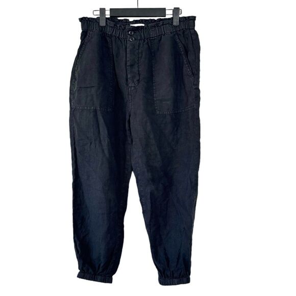 Joie Black Caviar Button Fly Derren B Linen Cinch Ankle Joggers Pants Size M - Picture 2 of 5